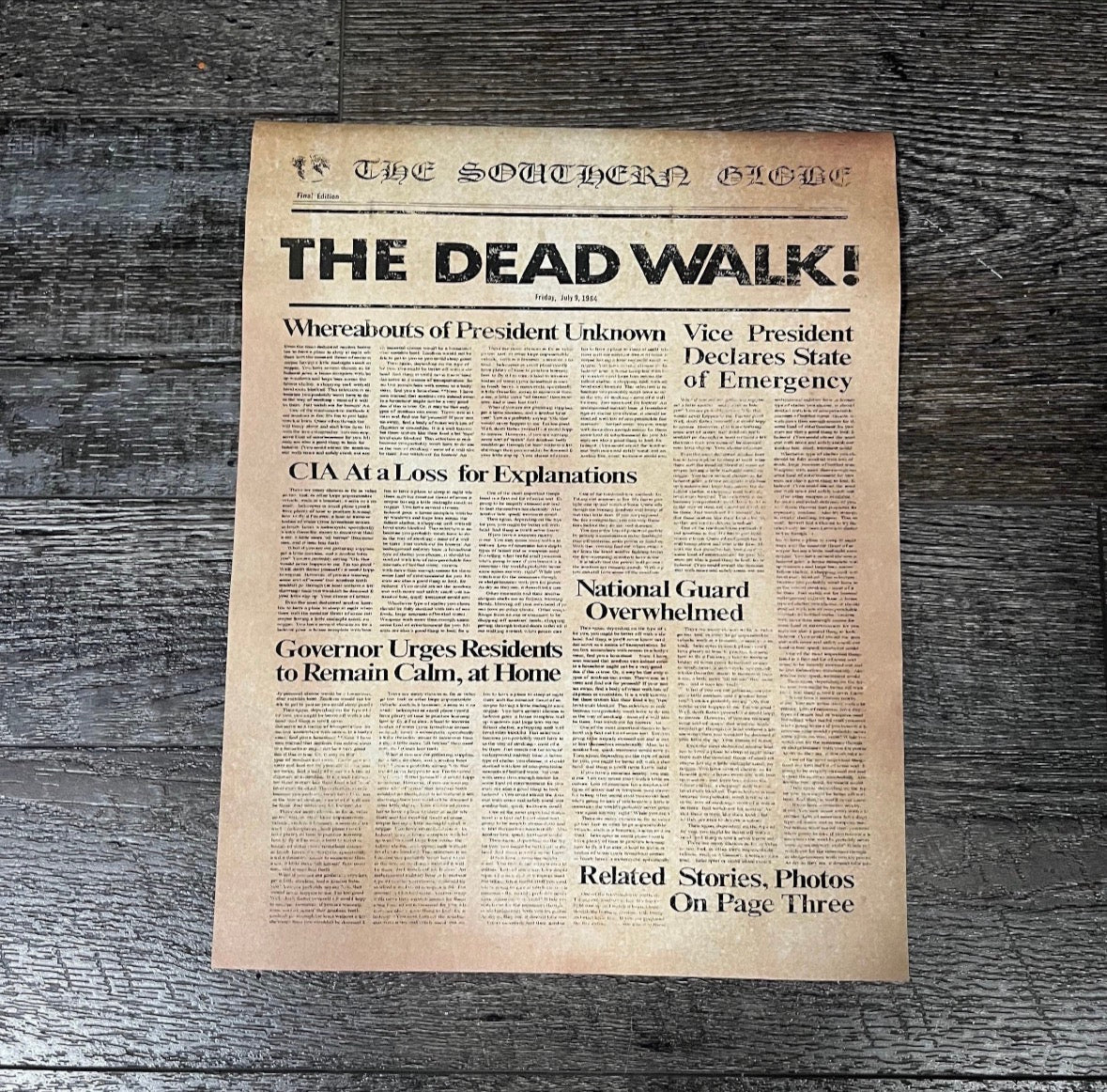 Day of the Dead “The Dead Walk” Newspaper Mini Replica 8.5”x11”